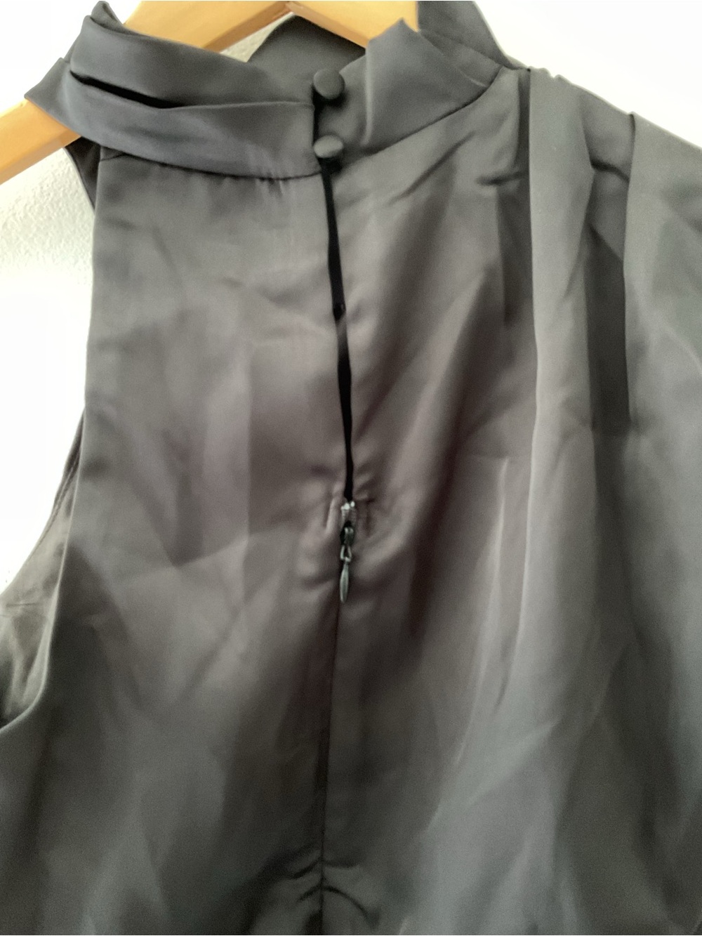 Lulus Distinctive Charm Black Satin Asymmetrical Mock Neck Satin Midi Dress M - Picture 9 of 15